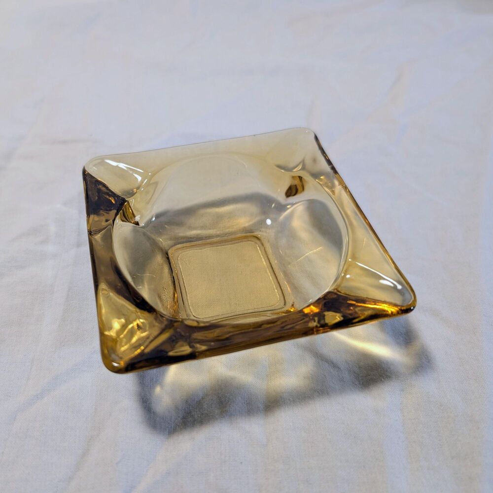 Vintage Mid Century MCM Glass Square Ashtray - Retro 1960s Groovy - Jewelry Dish